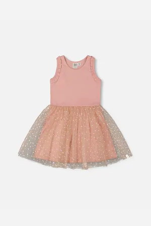 Deux par Deux Big Girls Bi-Material Dress With Printed Dots On Mesh Skirt
