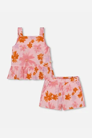 Deux par Deux Big Girls Printed Tank Top And Short Muslin Set With Frills