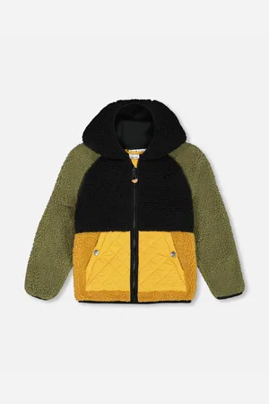 Deux par Deux Baby Boys Sherpa Mid-Season Colorblock Jacket Black, Tan, And Olive Green - Black, tan, and olive green
