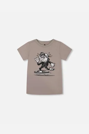 Deux par Deux Big Boys Organic Cotton Graphic Tee Gray, Black And White - Gray, black and white