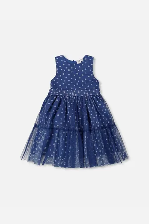 Deux par Deux Big Girls Printed Tiered Dress Blue With Daisy Print