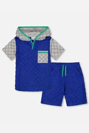 Deux par Deux Big Boys Printed Hooded Terry Top And Shorts Set