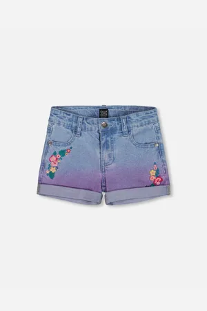 Deux par Deux Big Girls Cuffed Denim Shorts With Embroidery