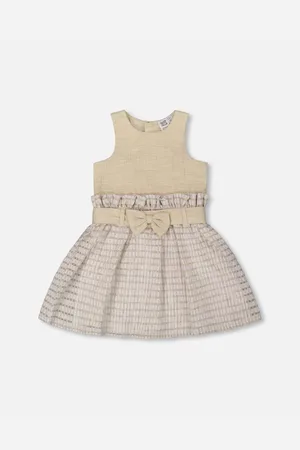 Deux par Deux Big Girls Bi-Material Belted Dress Beiges