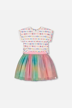 Deux par Deux Big Girls Bi-Material Dress With Mesh Skirt