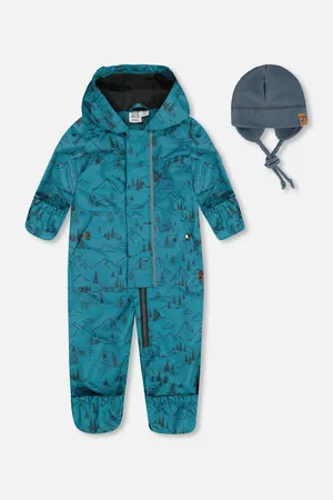 Deux par Deux Baby Boys Printed Mid-Season One-Piece Outerwear With Hat
