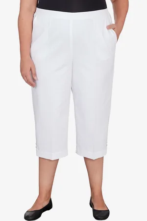 Alfred Dunner Plus Size Classic Twill Denim Split Hem Capri Pants