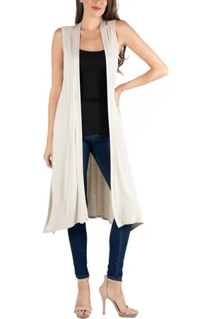 24Seven Comfort Apparel Sleeveless Long with Side Slit Cardigan Vest