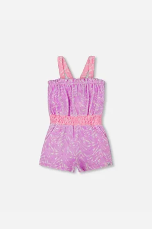 Deux par Deux Big Girls Printed Terry Cloth Romper Vibrant Pink And White