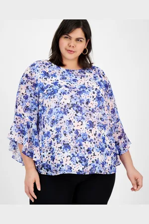 Kasper Plus Size Floral-Print Ruffled Blouse