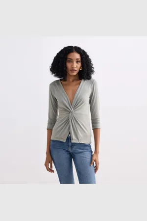 Reistor Twist Front Knit Shirt in Light Olive