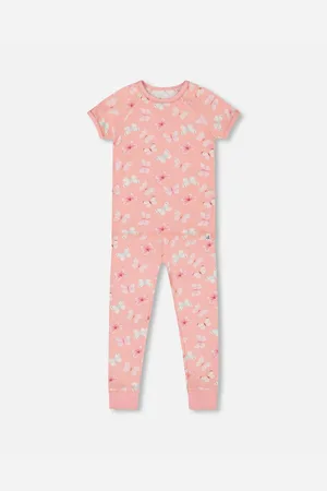 Deux par Deux Girl Organic Cotton Short Sleeve Top And Pant Pajama Set Pink - Child