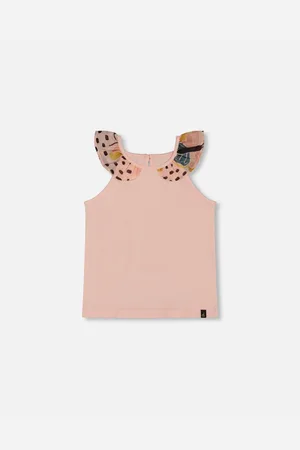 Deux par Deux Big Girls Organic Cotton Tank Top With Frill Pink And Black Butterfly
