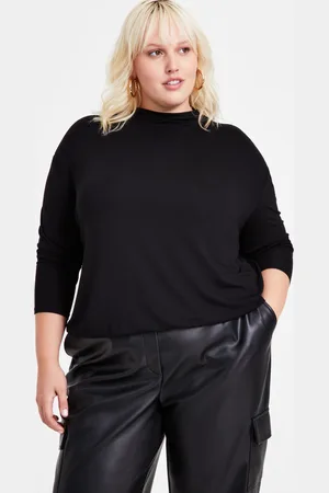 Bar Iii Trendy Plus Size Mock Neck Blouson Knit Top, Created for Macy