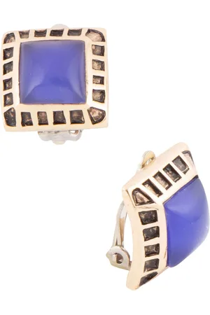 Barse Blue Agate Golden Square Clip Earrings