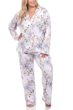White Mark Plus Size Long Sleeve Floral Pajama Set, 2-Piece