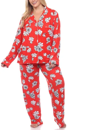 White Mark Plus Size Long Sleeve Floral Pajama Set, 2-Piece