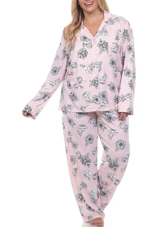 White Mark Plus Size Long Sleeve Floral Pajama Set, 2-Piece