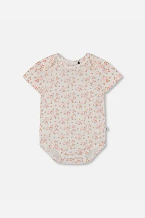 Deux par Deux Baby Girls Organic Cotton Pointelle Onesie Printed White And Pink Flowers