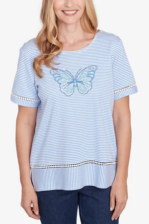Alfred Dunner Petite Classics Striped Butterfly Short Sleeve T-Shirt
