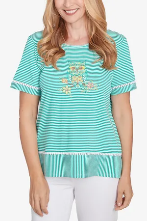Alfred Dunner Petite Classics Owl Knit Striped T-Shirt
