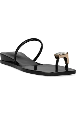 Jeffrey Campbell Balia Gemstome Embellished Flat Jelly Sandals - Black Shiny/Clear