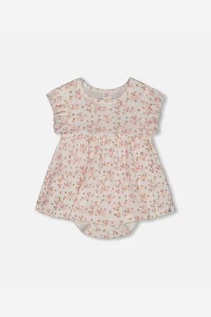 Deux par Deux Baby Girls Organic Cotton Pointelle Romper Printed White And Pink Flowers
