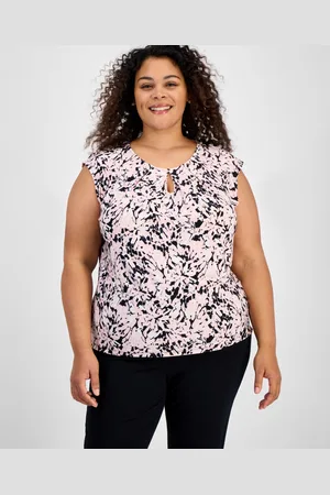 Kasper Plus Size Printed Sleeveless Keyhole Blouse
