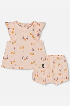 Deux par Deux Baby Girls Printed Muslin Top And Bloomer Set Peach With Pears