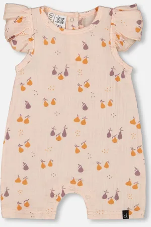 Deux par Deux Baby Girls Printed Muslin One Piece Romper Peach With Pears