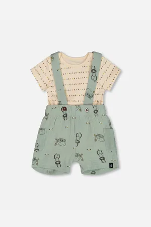 Deux par Deux Baby Boys Printed Muslin Shortall And Organic Cotton Onesie Set
