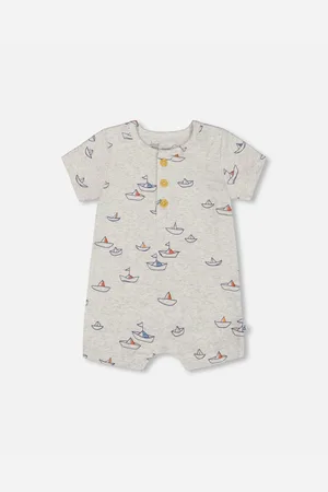 Deux par Deux Baby Boys Organic Cotton Printed One-Piece Romper Paper Boats