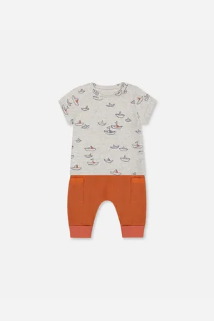 Deux par Deux Baby Boys Organic Cotton Top And Muslin Pant Set Paper Boats And Terracotta