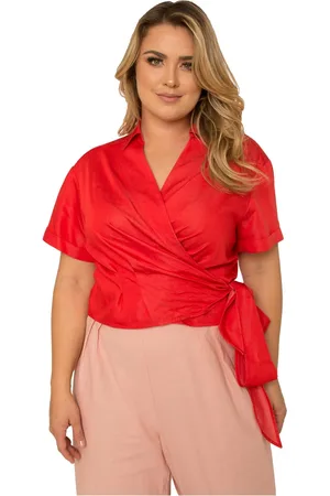 Standards & Practices Plus Size Short Sleeve Tie Waist Wrap Blouse
