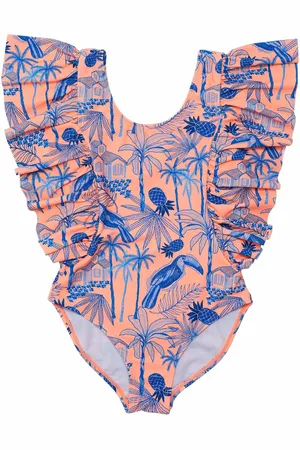 Snapper Rock Little Girls Tropicana Vacay Sustainable Wide Frill Swimsuit