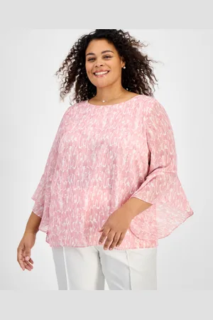 Kasper Plus Size Printed Bell-Sleeve Blouse
