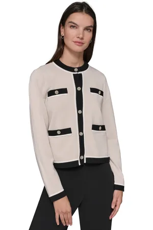 Karl Lagerfeld Petite Embellished-Button Tipped Cardigan Sweater