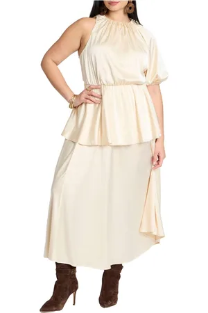 Eloquii Plus Size One Sleeve Satin Maxi Dress
