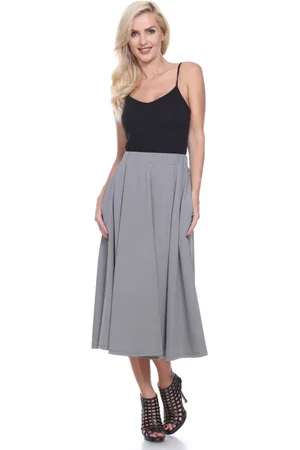 White Mark Flared Midi Skirt with Pockets