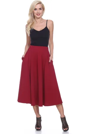 White Mark Flared Midi Skirt with Pockets