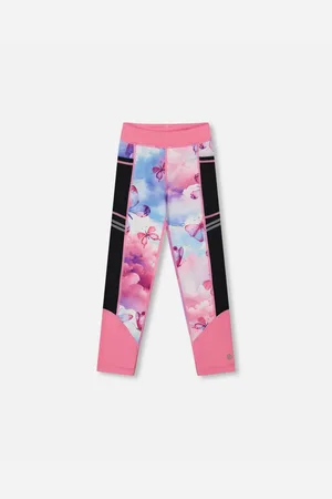 Deux par Deux Girls Printed Athletic Leggings Pink, Blue And Butterflies - Pink, blue and butterflies