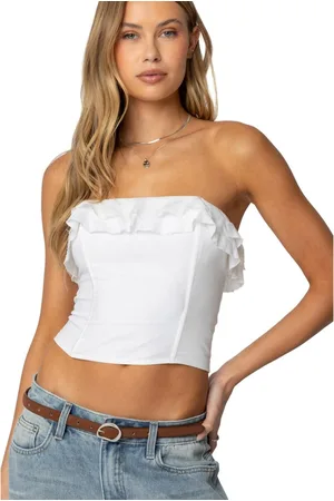 Edikted Womens Litsa Ruffled Linen Look Corset