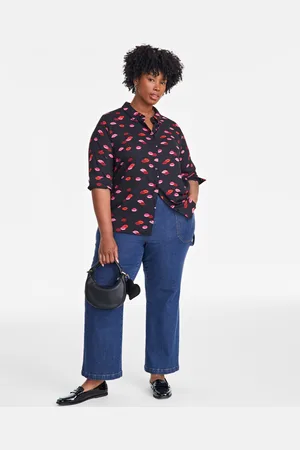 On 34th Trendy Plus Size Lip Party Printed Blouse, Exclusively at Macy