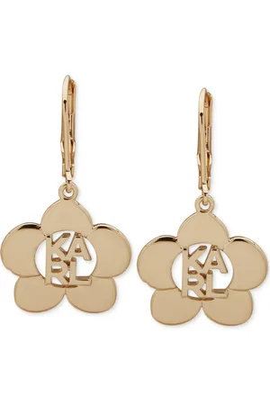Karl Lagerfeld Tone Logo Flower Polished Drop Earrings
