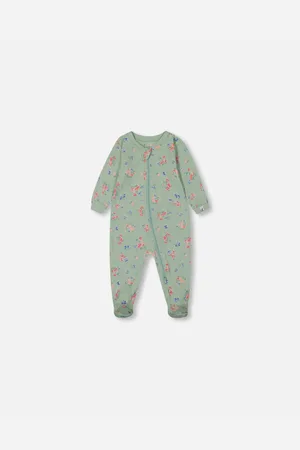 Deux par Deux Baby Girl Printed Cotton One-Piece Pajama Light Sage - Infant