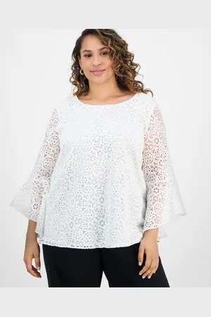 Kasper Plus Size Lace Bell-Sleeve Blouse