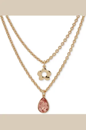 Karl Lagerfeld Gold-Tone Rose Peach Two Row Pendant Necklace, 16" + 3" extender