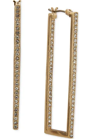 Karl Lagerfeld Crystal Rectangular Medium Hoop Earrings, 1.81"