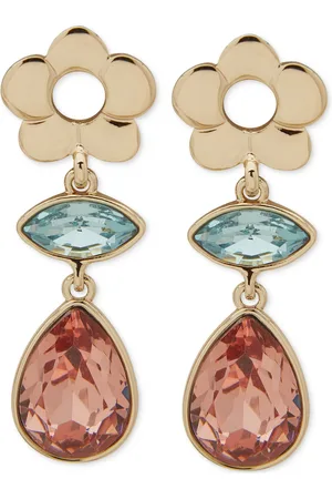 Karl Lagerfeld Gold-Tone Colored Stone & Flower Drop Earrings