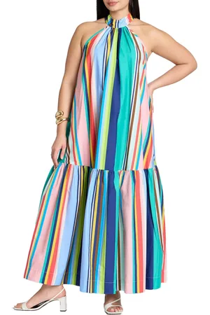 Eloquii Plus Size Multi Stripe Trapeze Maxi Dress
